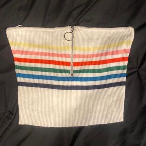 Kendall & Kylie White and Rainbow Stripped Tube Top With Zipper